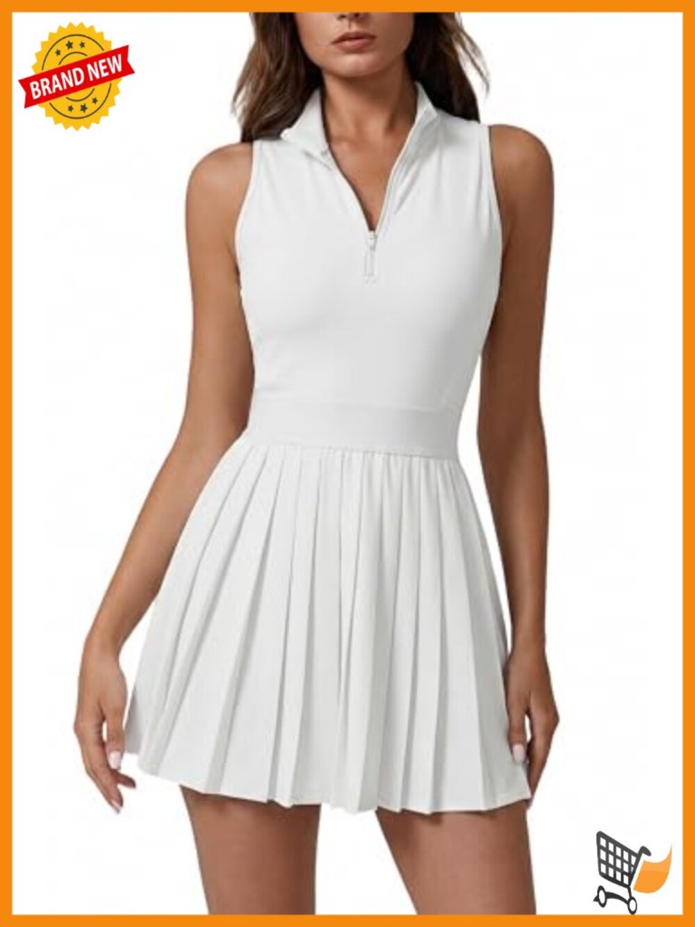 Zip Front Tennis Dress High Neck Pleated Sleeveless Two Pieces Golf Athletic